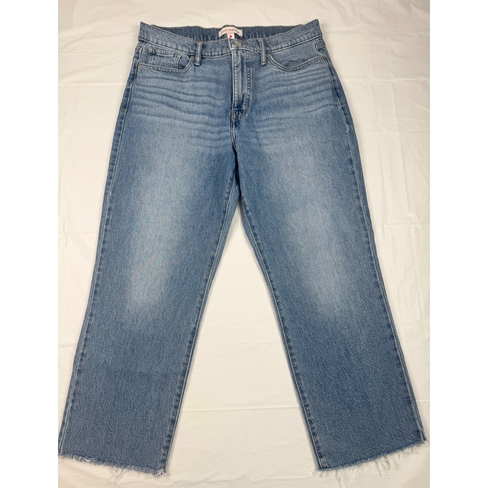 Lucky Brand‎ Zoe High Rise Straight Jeans Blue Raw Hem 14/32A Denim Casual